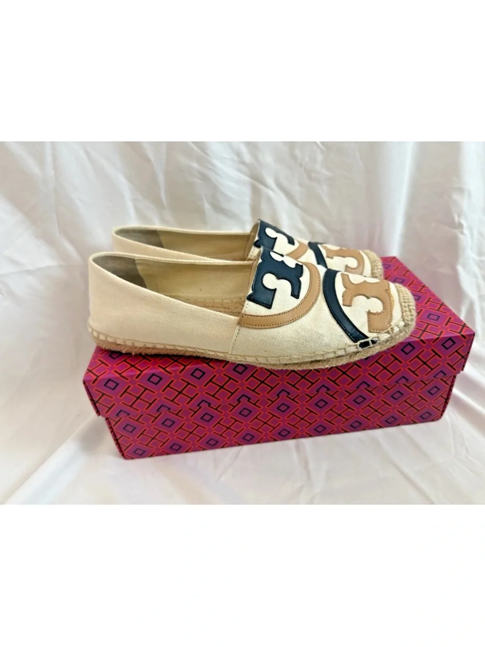 Tory Burch Ines Fil Coupe Espadrille Canvas Leather - Size 8.5